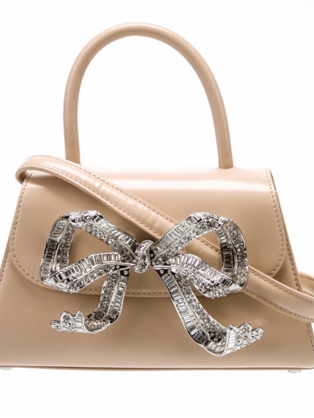 NWT Self-Portrait Nude Beige Mini Top-Handle Bag with Crystal Bow